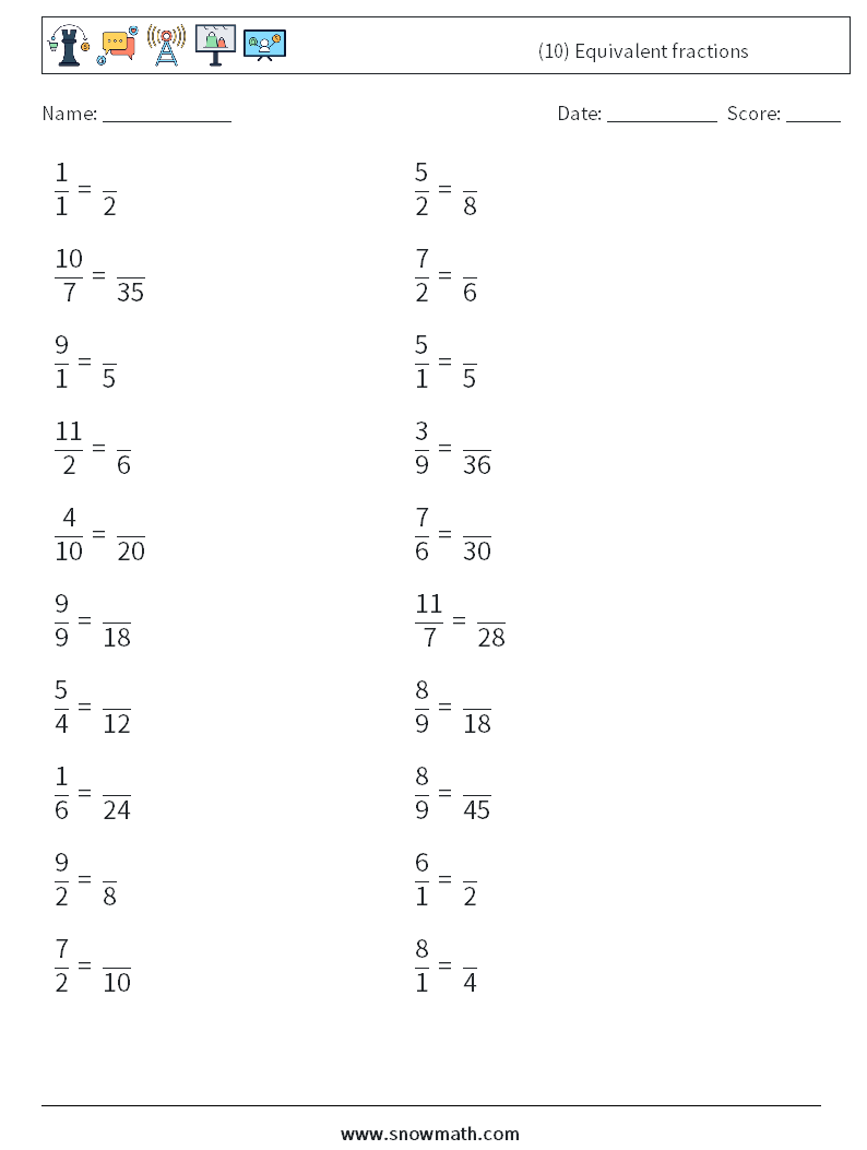 (10) Equivalent fractions Maths Worksheets 8