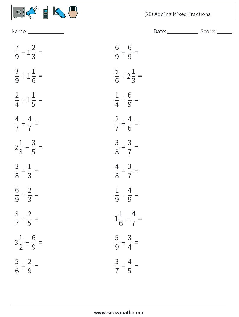 (20) Adding Mixed Fractions Maths Worksheets 11