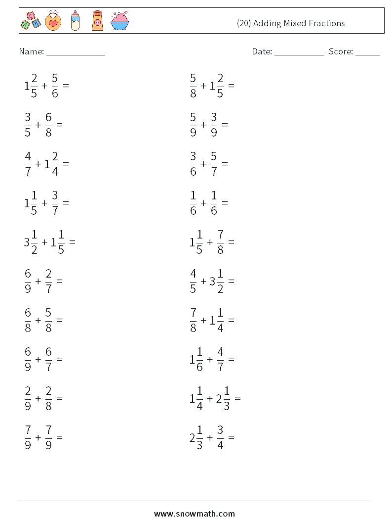 (20) Adding Mixed Fractions Maths Worksheets 15