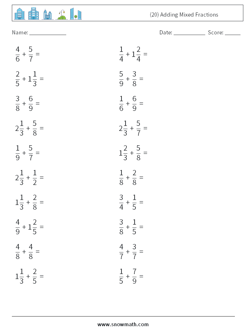 (20) Adding Mixed Fractions Math Worksheets 17