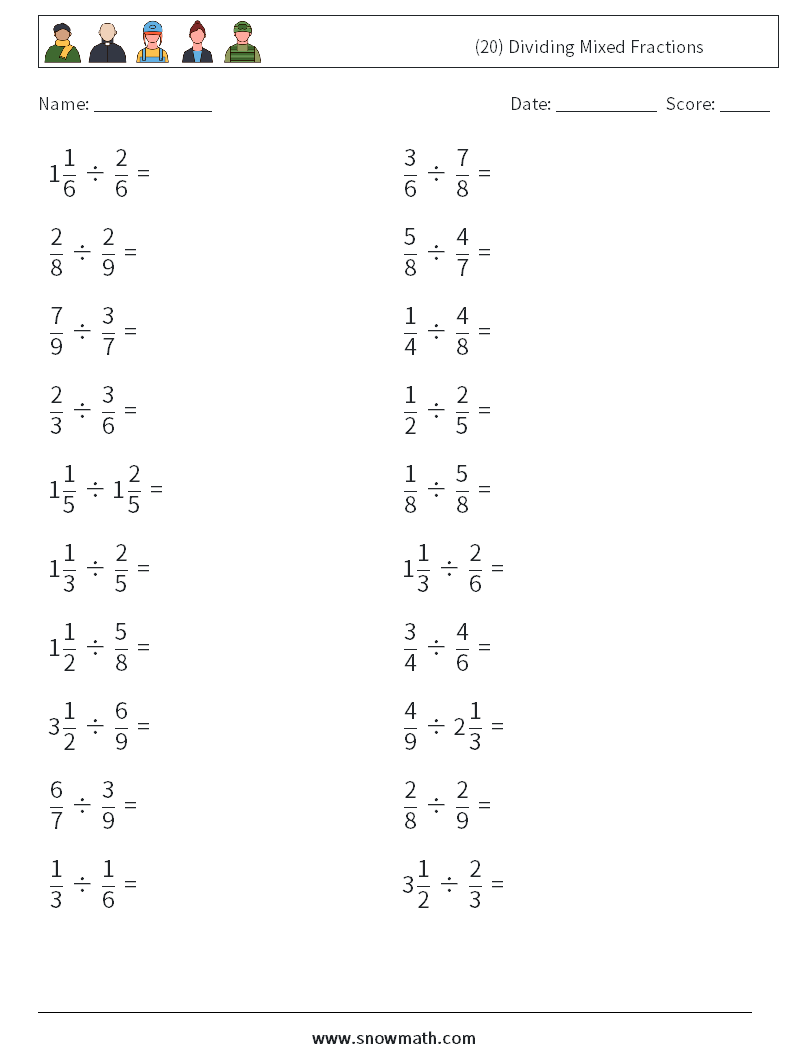 (20) Dividing Mixed Fractions Math Worksheets 14