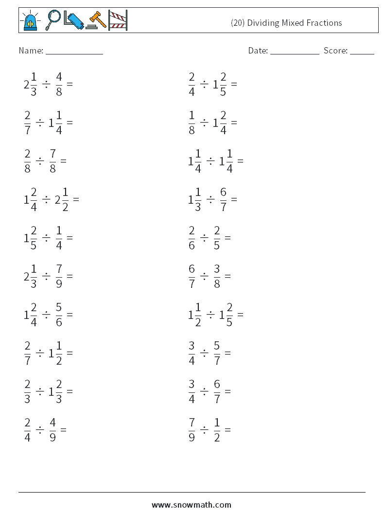 (20) Dividing Mixed Fractions Math Worksheets 18