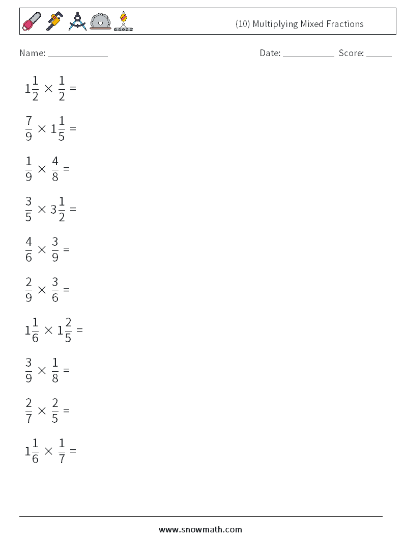(10) Multiplying Mixed Fractions Math Worksheets 11