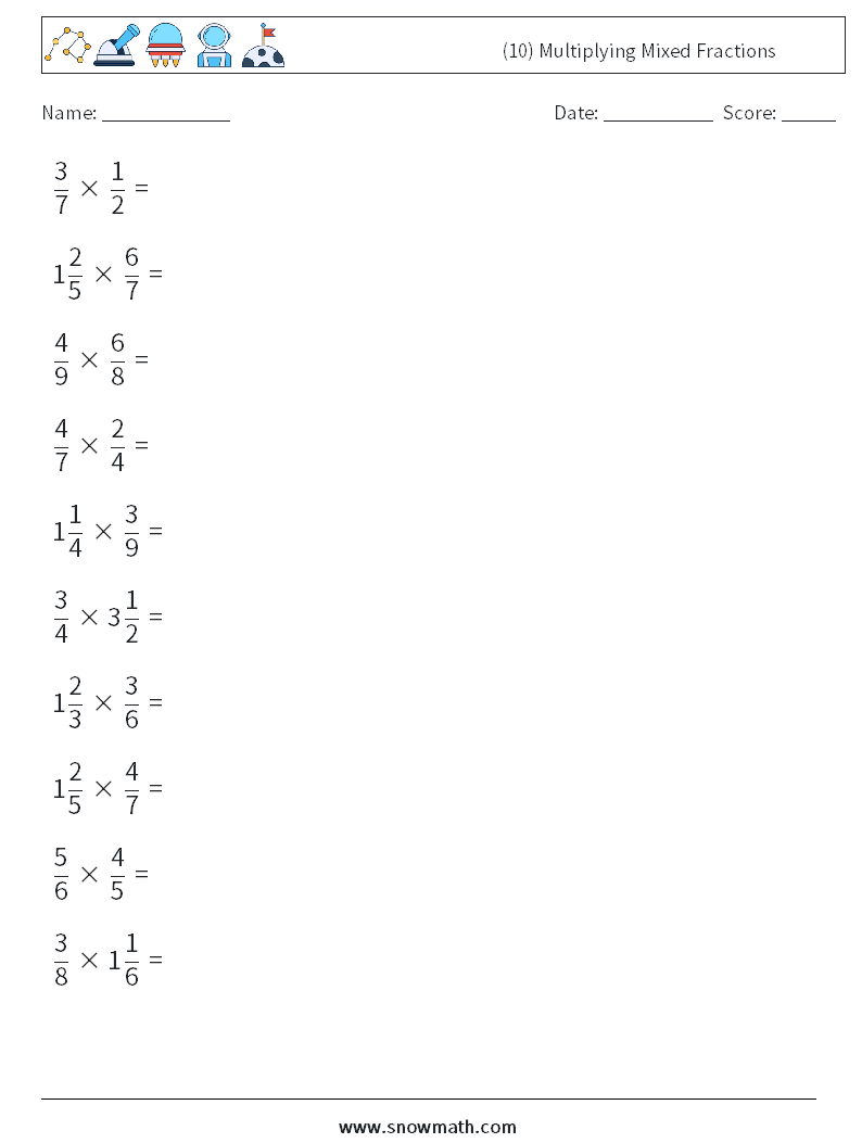 (10) Multiplying Mixed Fractions Math Worksheets 18