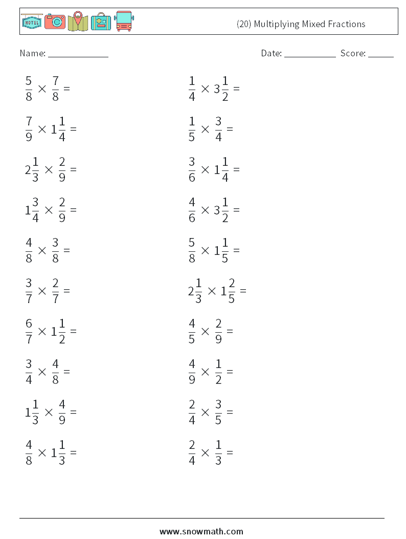 21) multiplying mixed fractions Math Worksheets, Math Practice for For Multiplying Mixed Fractions Worksheet