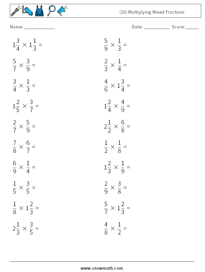 (20) Multiplying Mixed Fractions Maths Worksheets 11