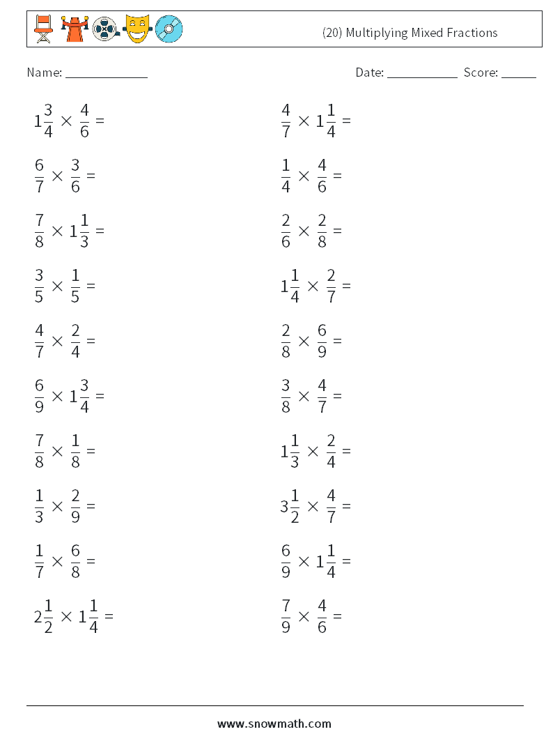 (20) Multiplying Mixed Fractions Maths Worksheets 17