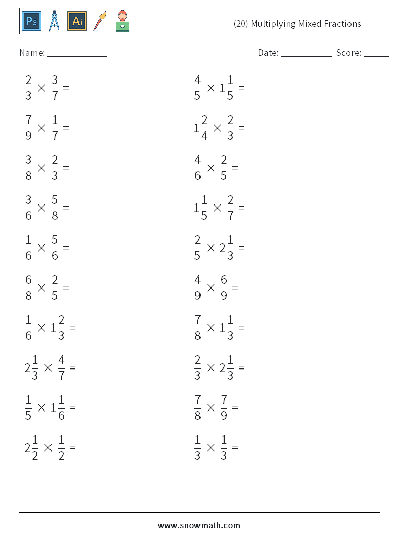 (20) Multiplying Mixed Fractions Math Worksheets 8