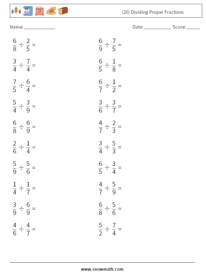 (20) Dividing Proper Fractions Maths Worksheets 15