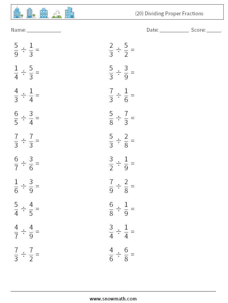 (20) Dividing Proper Fractions Maths Worksheets 18