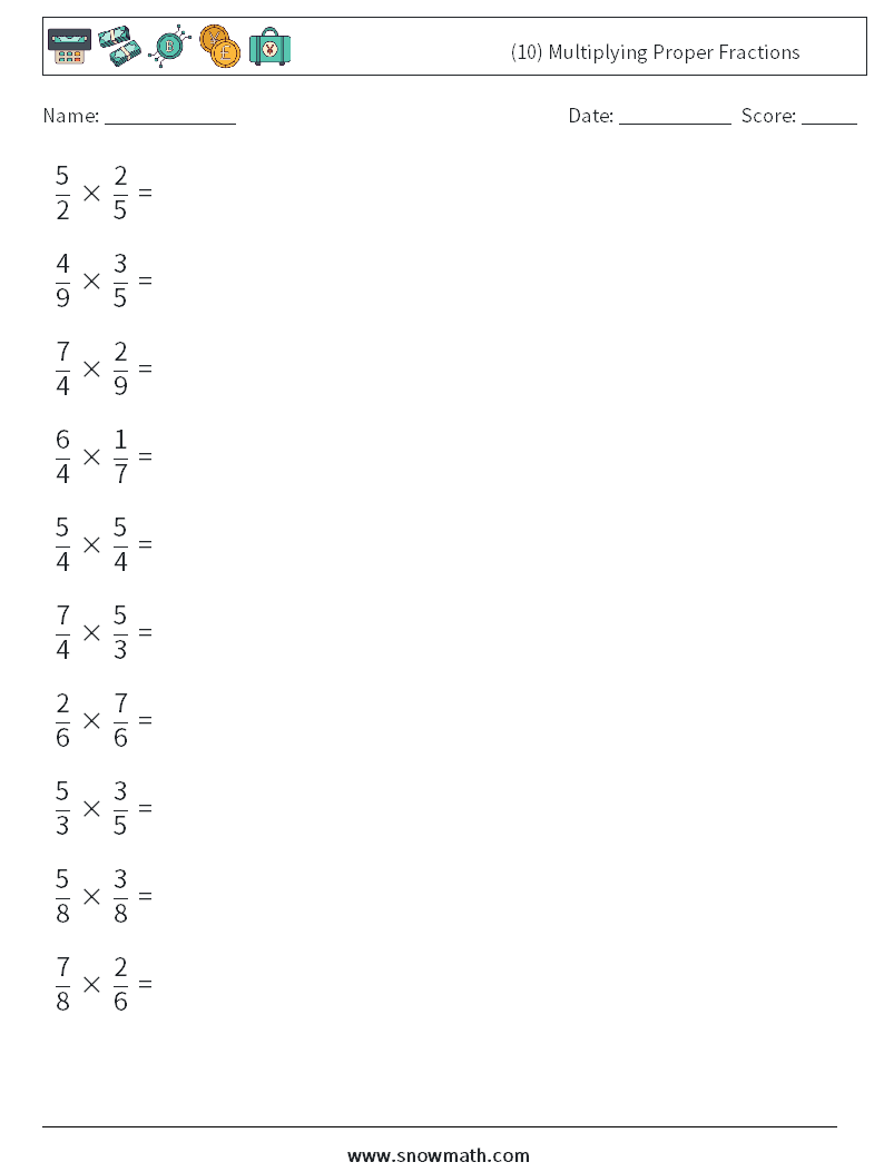 (10) Multiplying Proper Fractions Math Worksheets 15