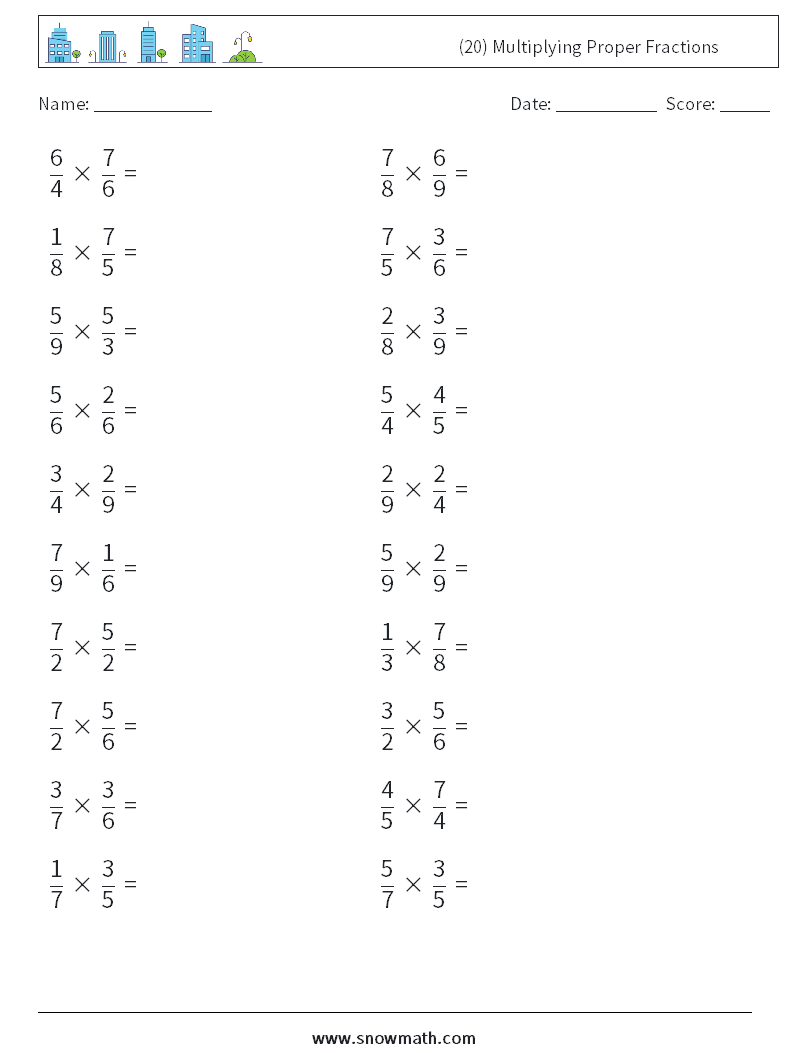 (20) Multiplying Proper Fractions Maths Worksheets 4