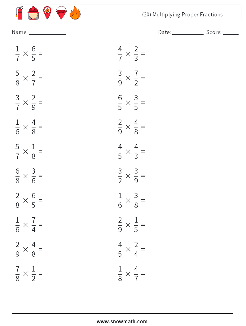 (20) Multiplying Proper Fractions Maths Worksheets 7