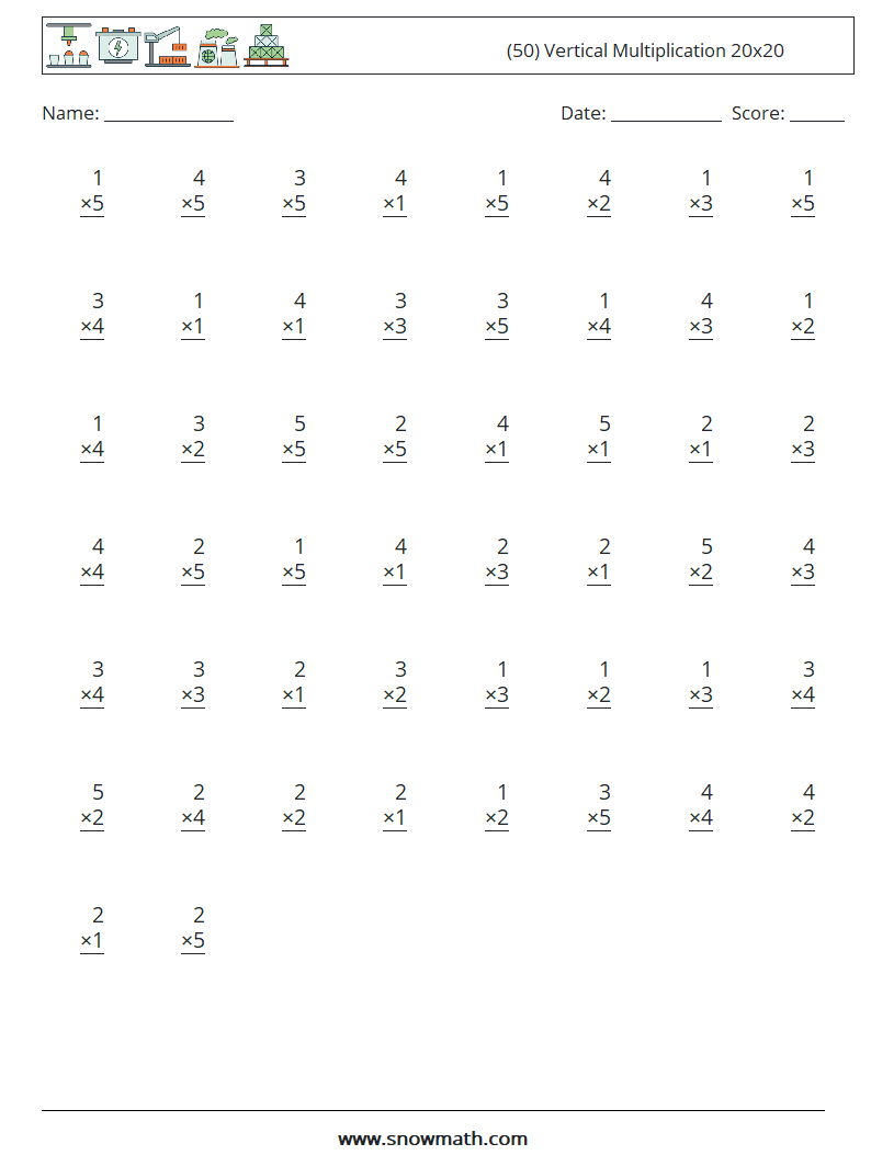 (50) Vertical Multiplication 20x20