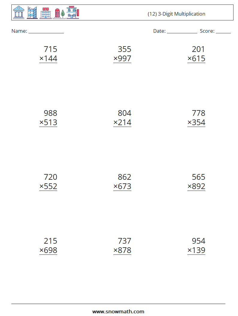 (12) 3-Digit Multiplication