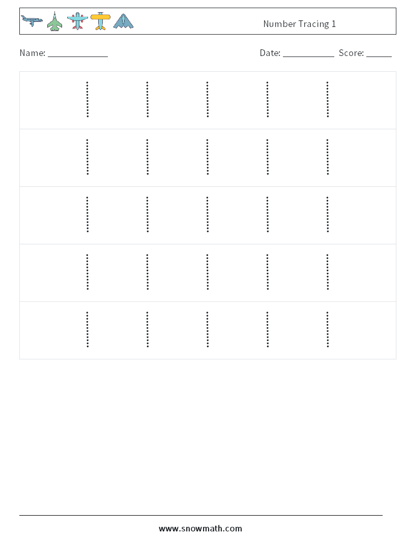 Number Tracing 1 Maths Worksheets 10