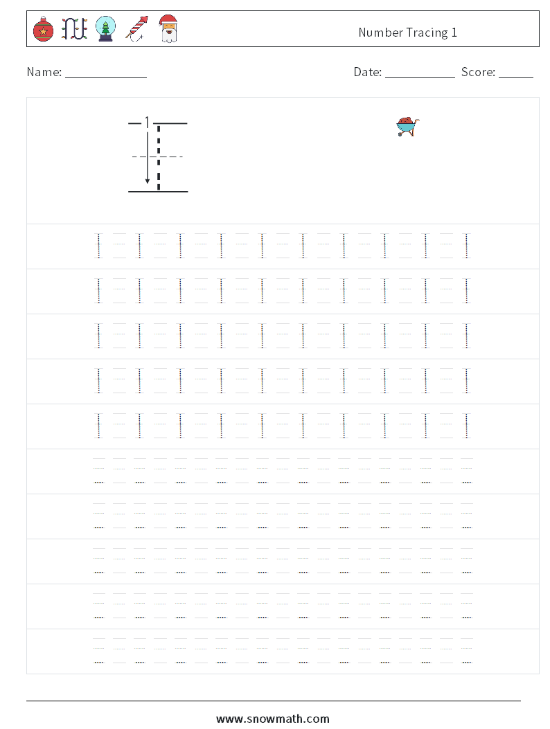 Number Tracing 1 Math Worksheets 15