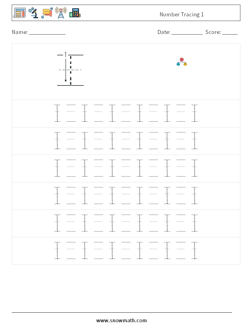 Number Tracing 1 Math Worksheets 17