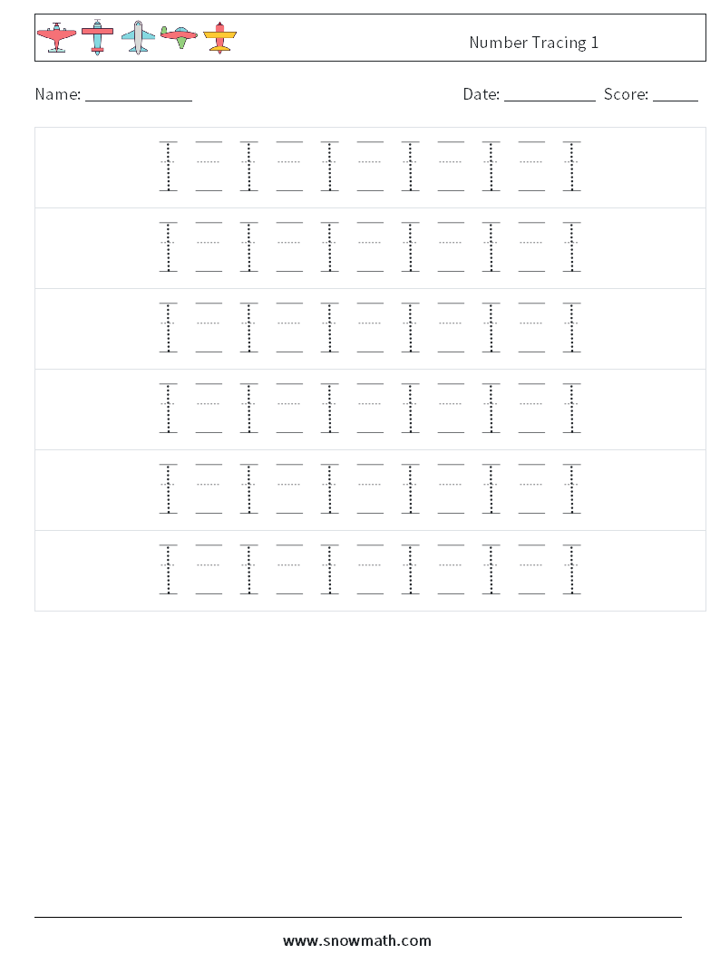 Number Tracing 1 Maths Worksheets 18