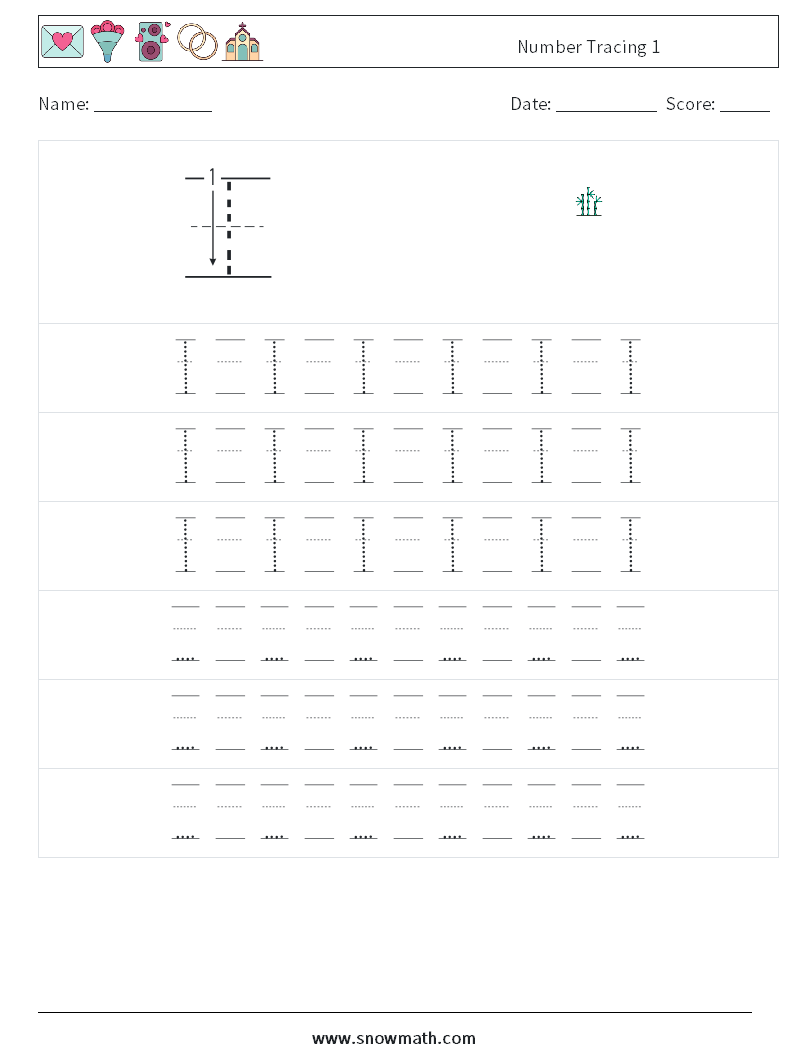 Number Tracing 1 Maths Worksheets 19