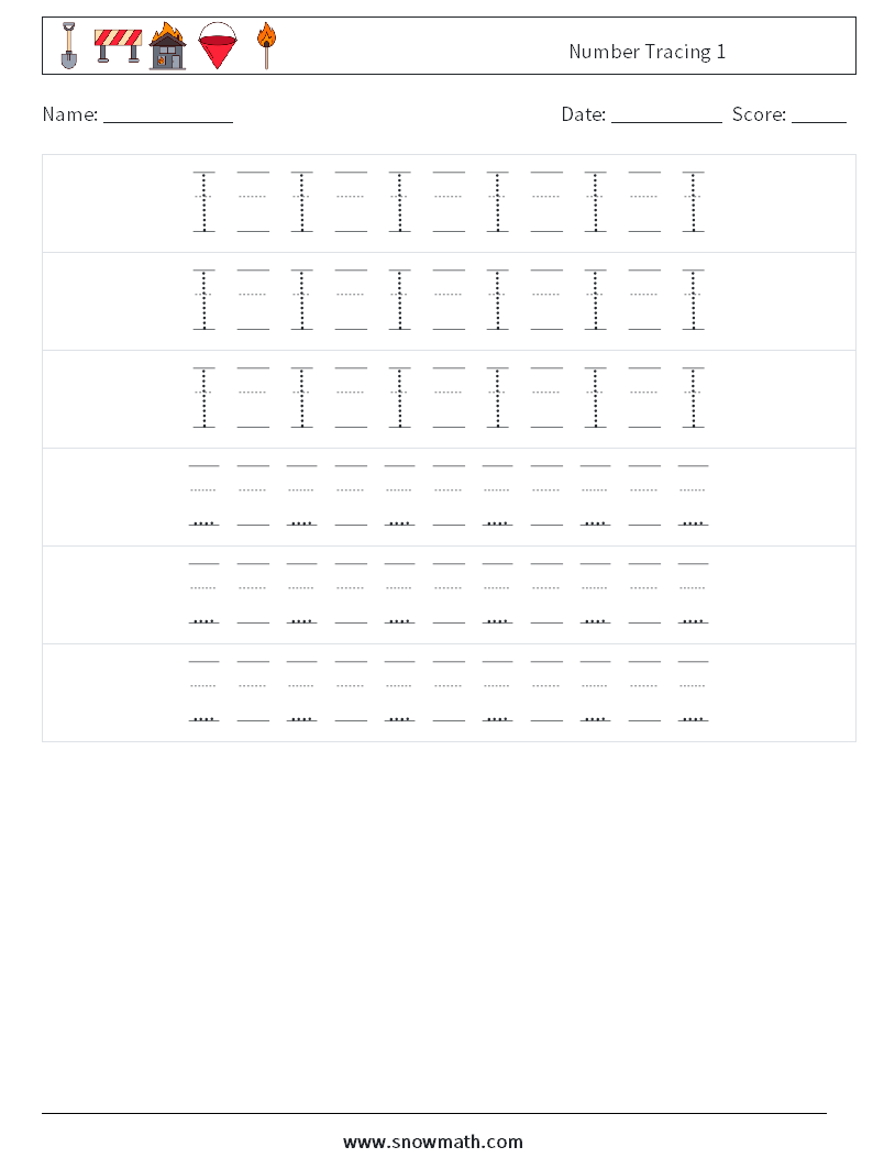 Number Tracing 1 Maths Worksheets 20