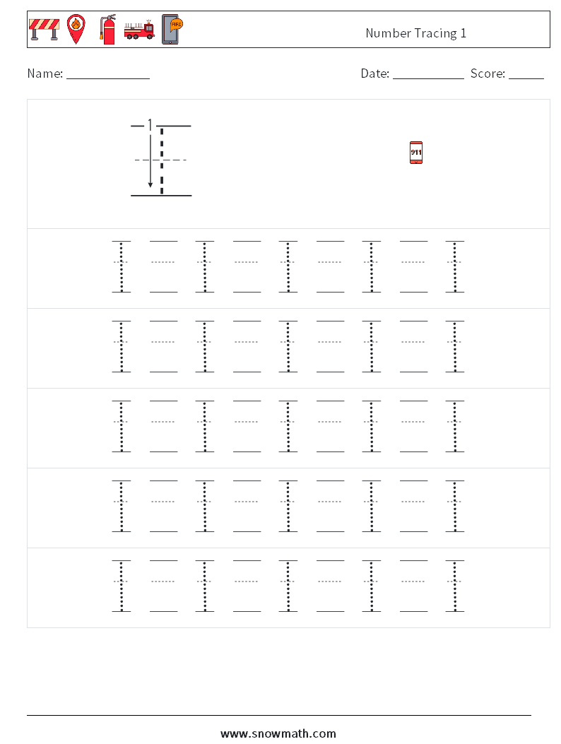 Number Tracing 1 Maths Worksheets 21