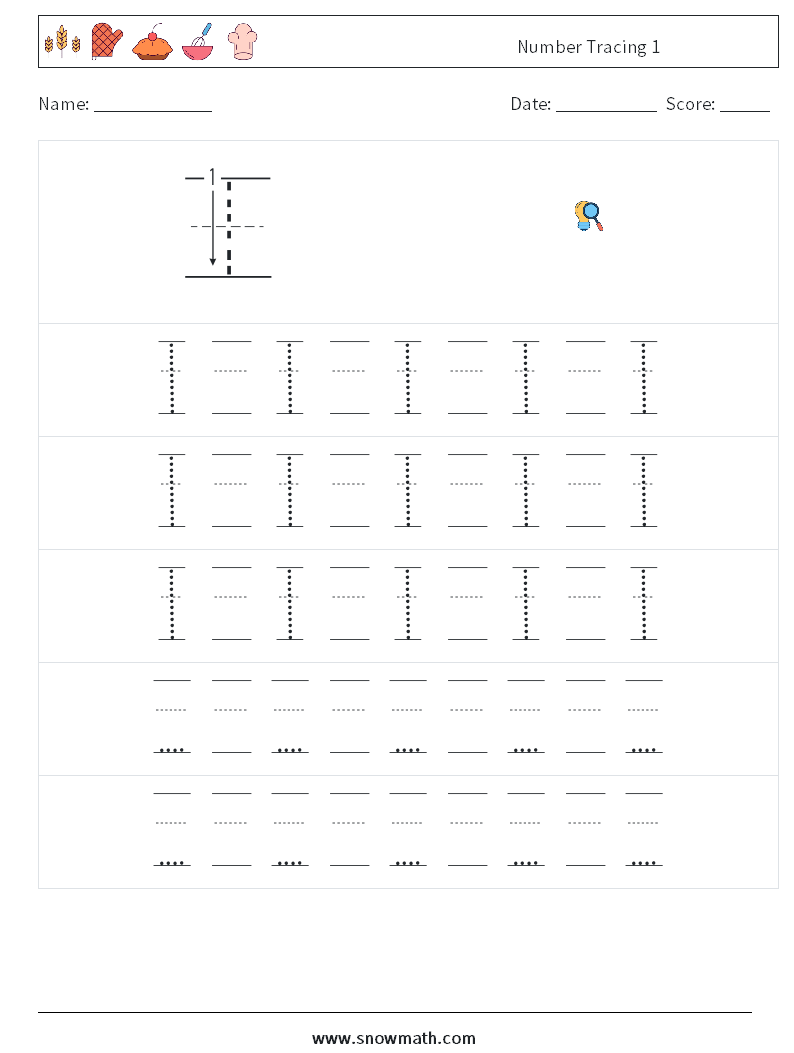 Number Tracing 1 Maths Worksheets 23