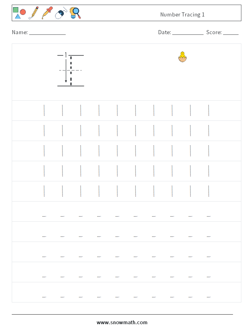 Number Tracing 1 Maths Worksheets 3