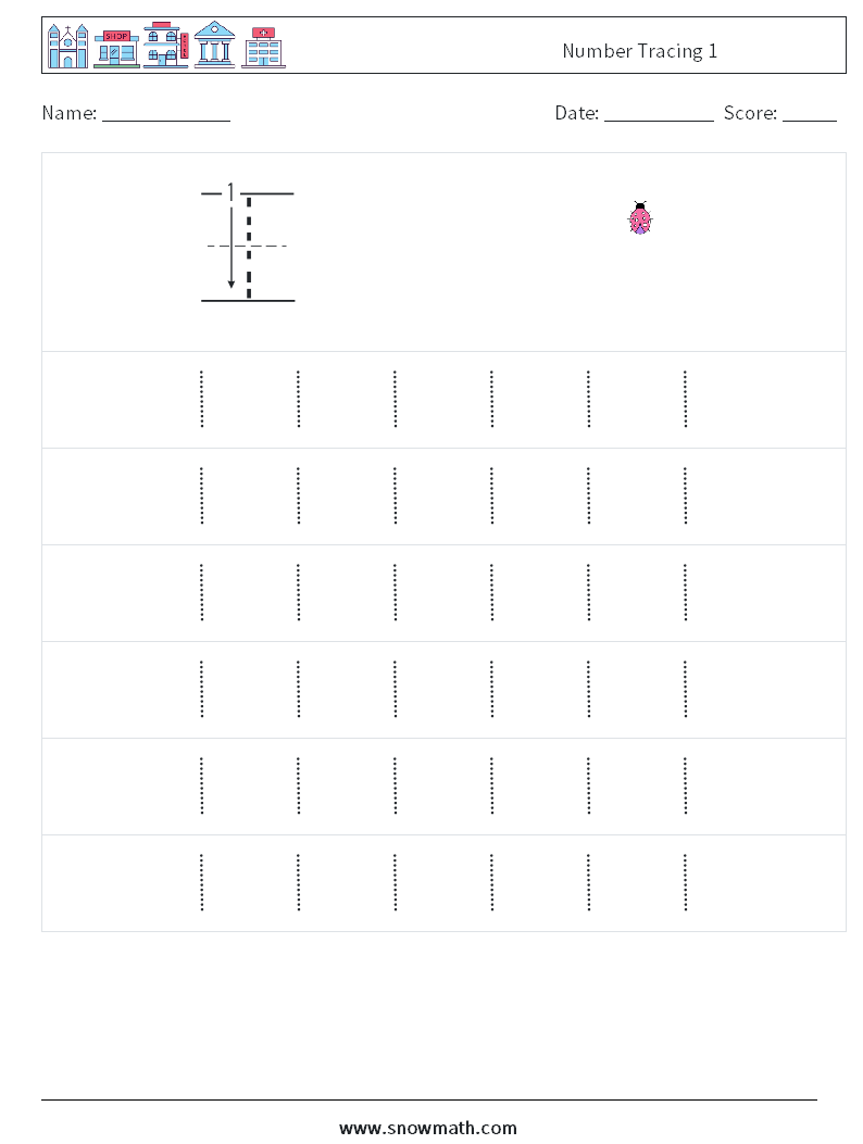 Number Tracing 1 Maths Worksheets 5