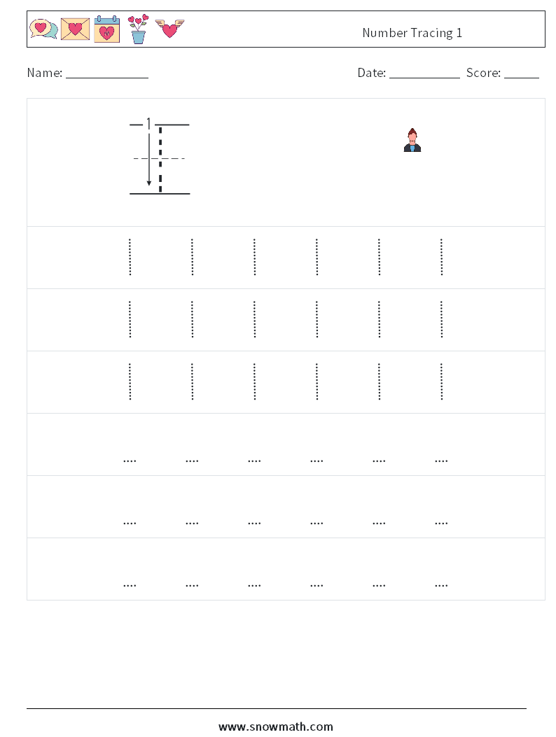 Number Tracing 1 Maths Worksheets 7