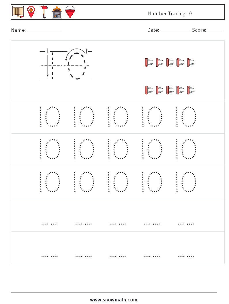 Number Tracing 10 Math Worksheets 11