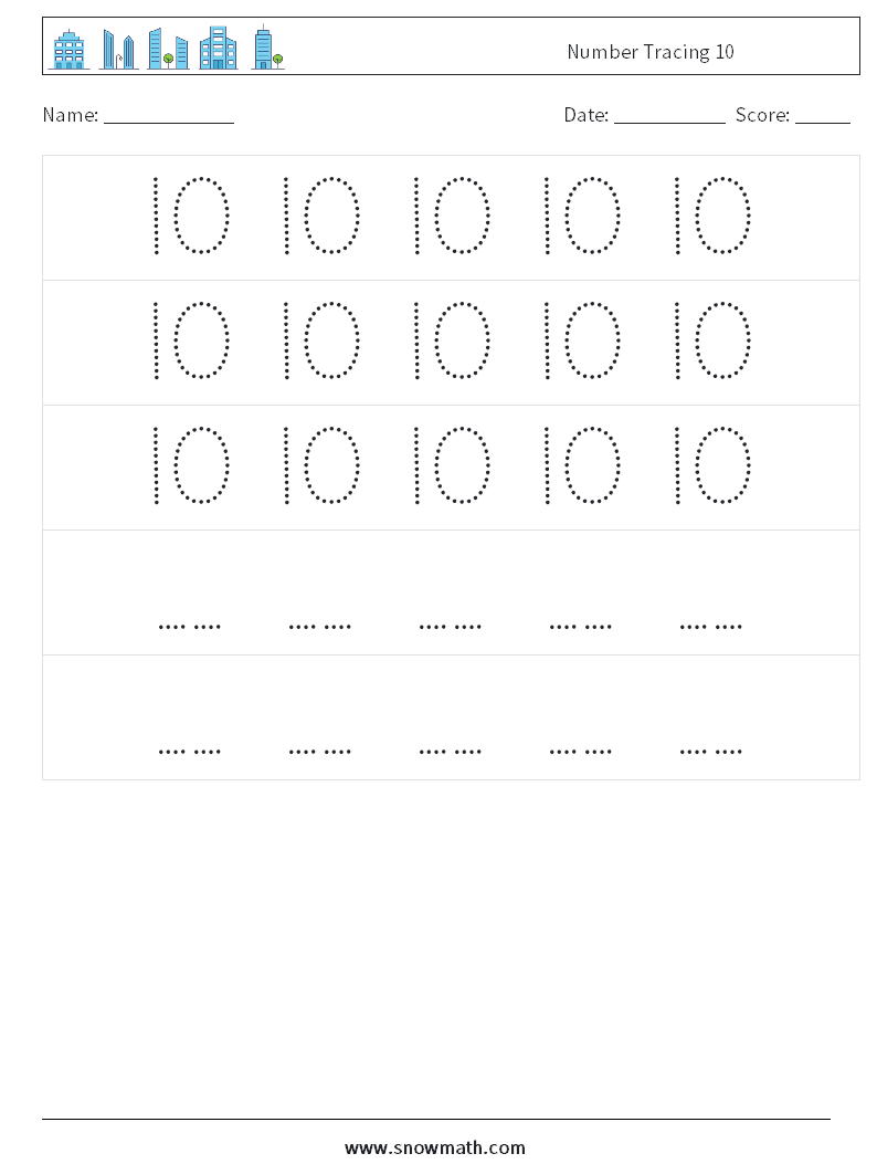 Number Tracing 10 Maths Worksheets 12