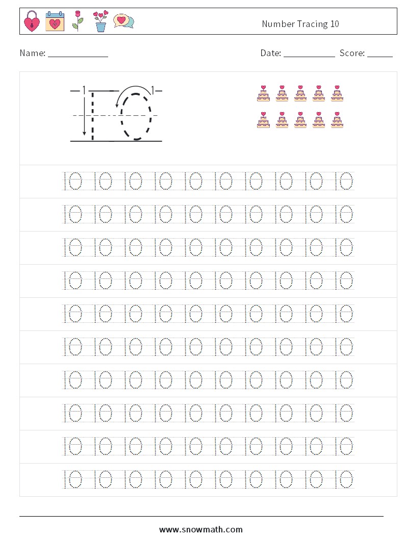 Number Tracing 10 Math Worksheets 13