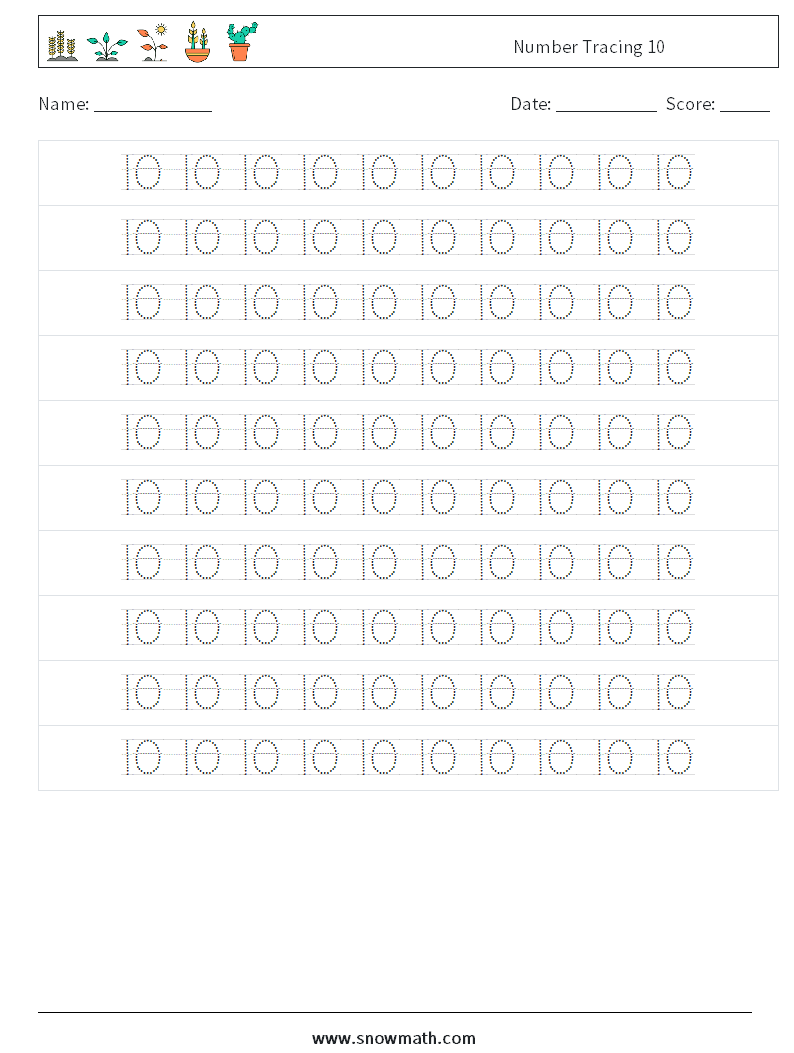 Number Tracing 10 Math Worksheets 14