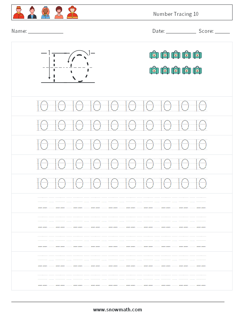 Number Tracing 10 Math Worksheets 15