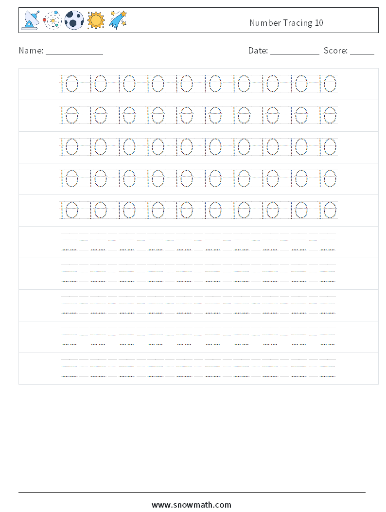 Number Tracing 10 Math Worksheets 16