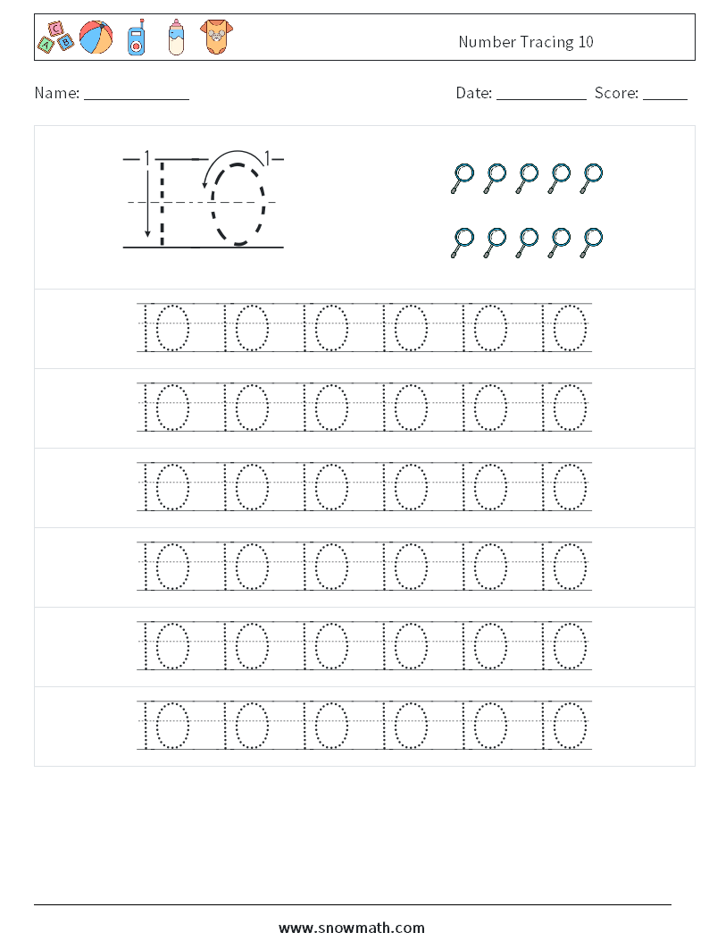 Number Tracing 10 Maths Worksheets 17