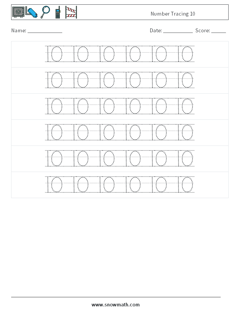 Number Tracing 10 Math Worksheets 18