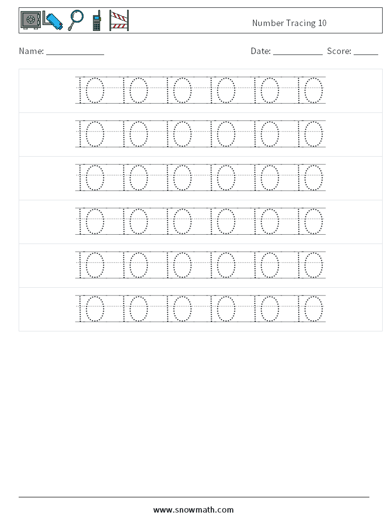 Number Tracing 10 Maths Worksheets 18