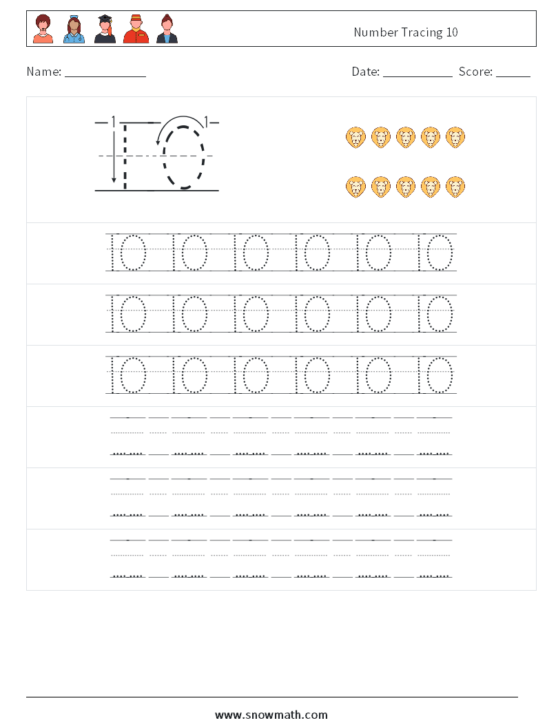 Number Tracing 10 Math Worksheets 19