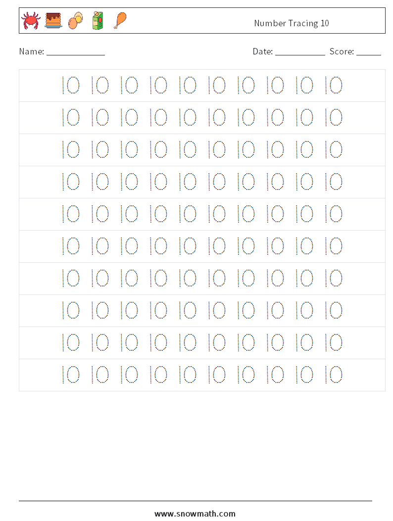 Number Tracing 10 Maths Worksheets 2