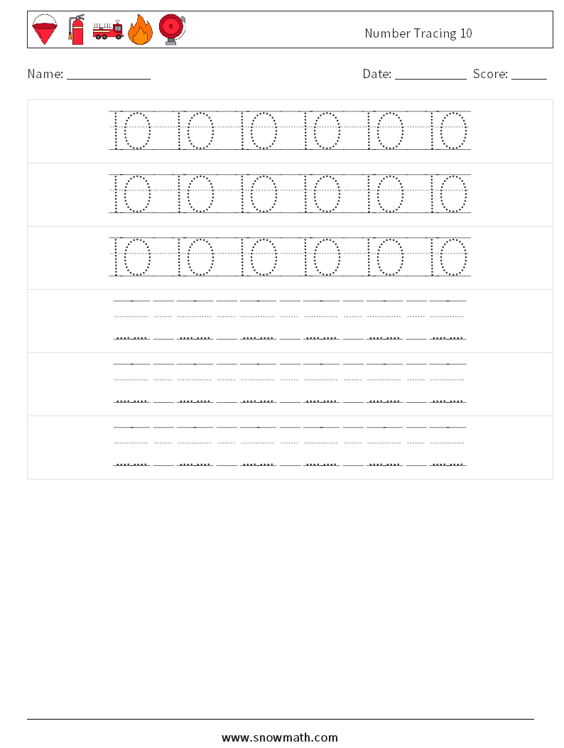 Number Tracing 10 Math Worksheets 20