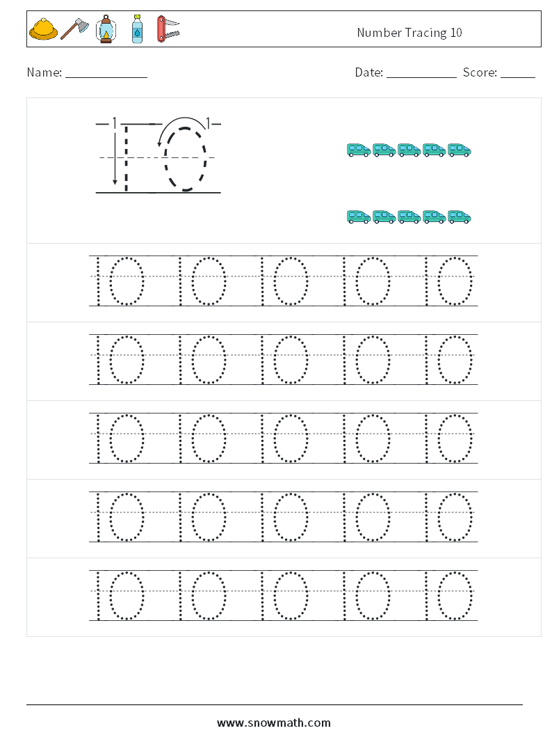 Number Tracing 10 Math Worksheets 21