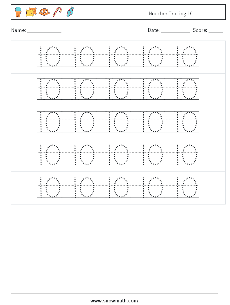 Number Tracing 10 Math Worksheets 22