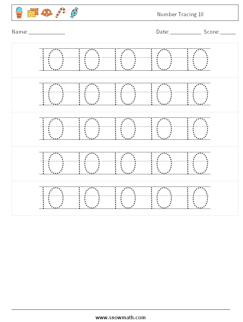 Number Tracing 10 Maths Worksheets 22