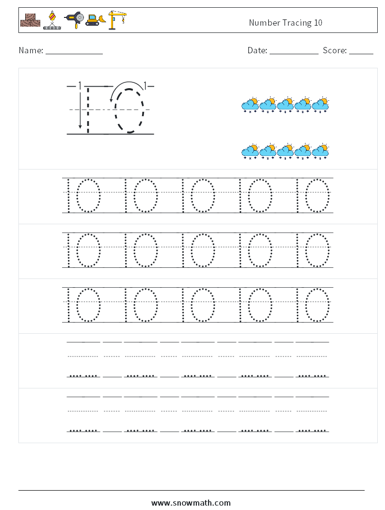 Number Tracing 10 Maths Worksheets 23