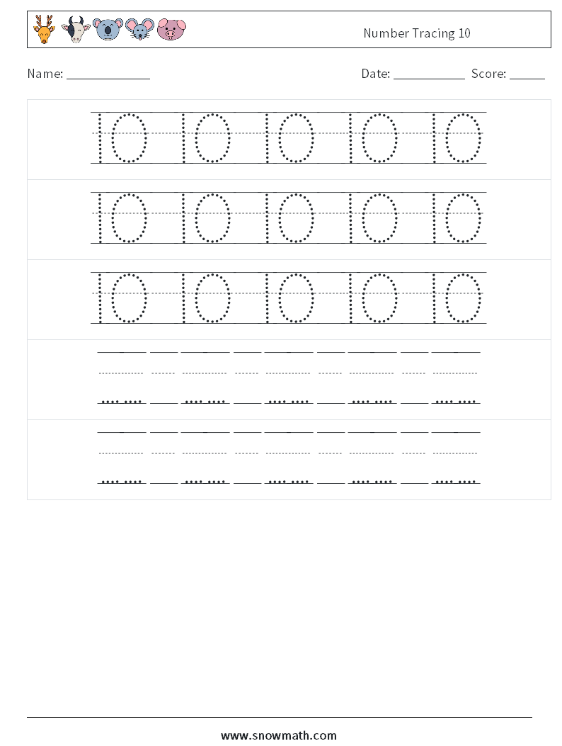 Number Tracing 10 Maths Worksheets 24