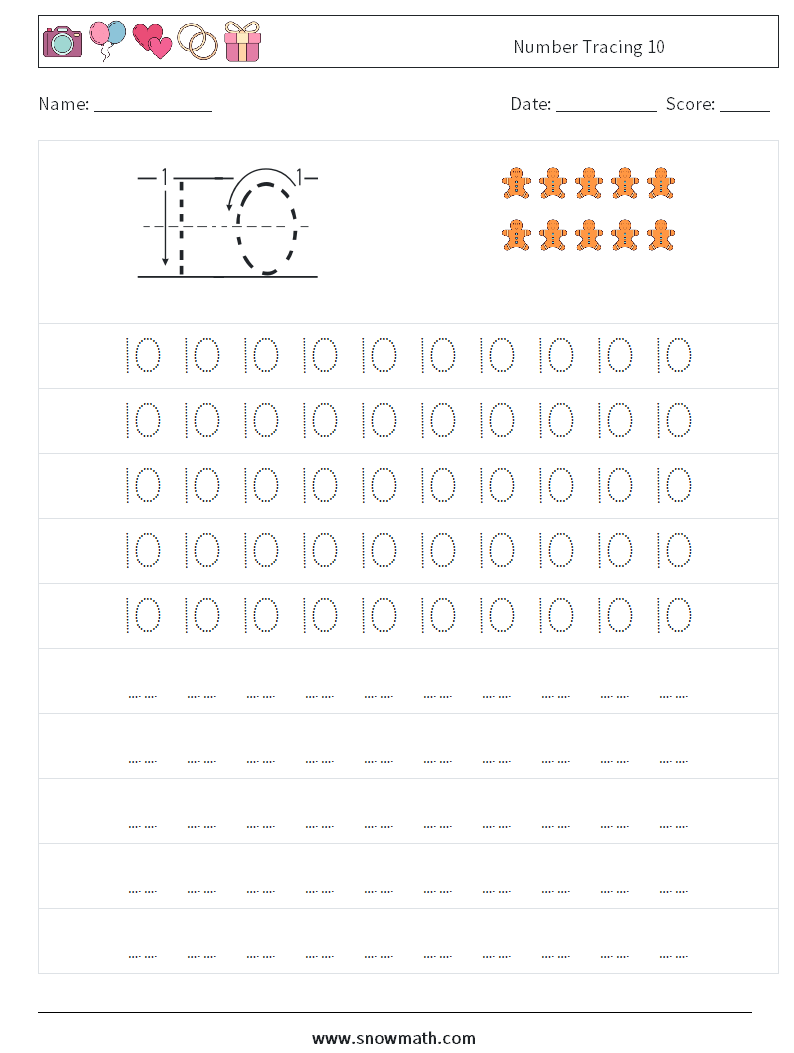 Number Tracing 10 Maths Worksheets 3