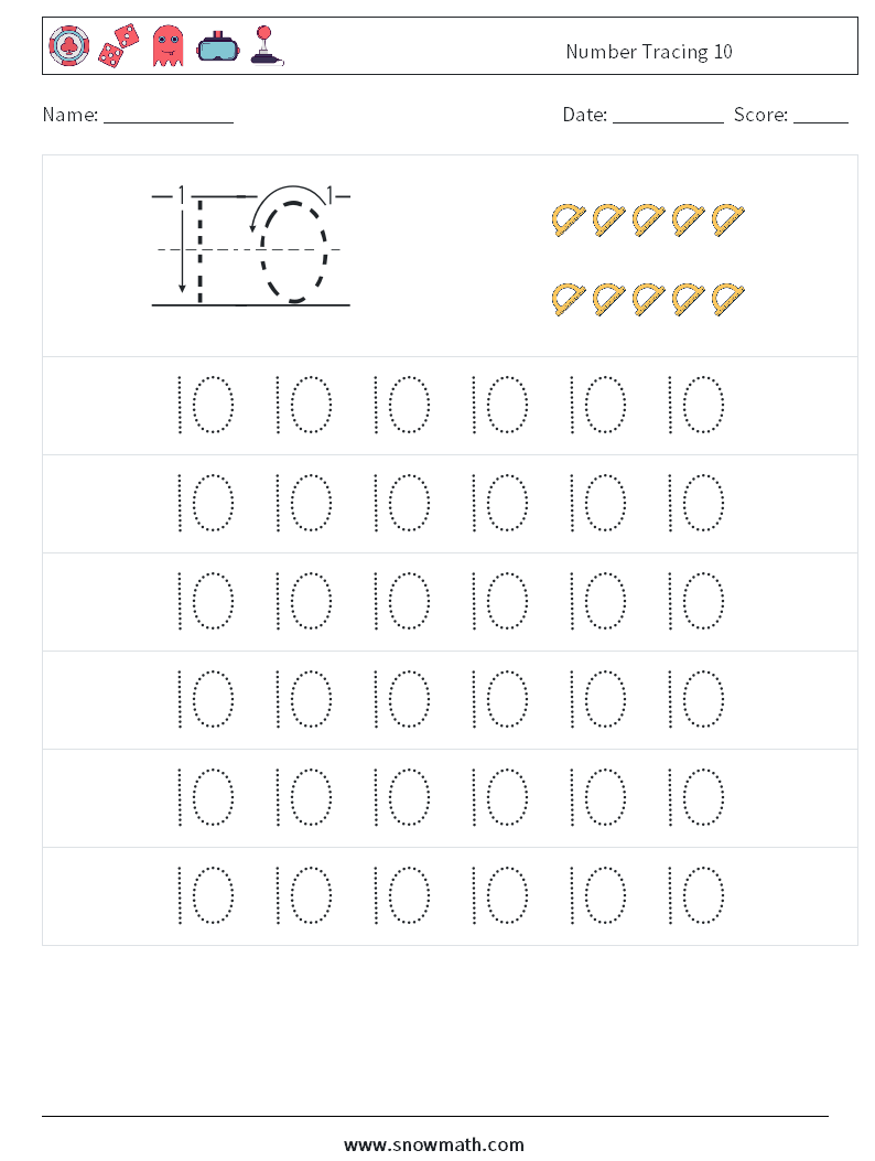 Number Tracing 10 Maths Worksheets 5