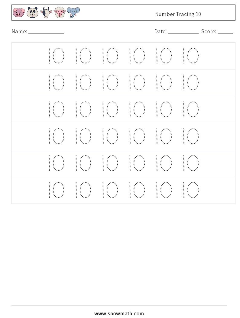 Number Tracing 10 Math Worksheets 6